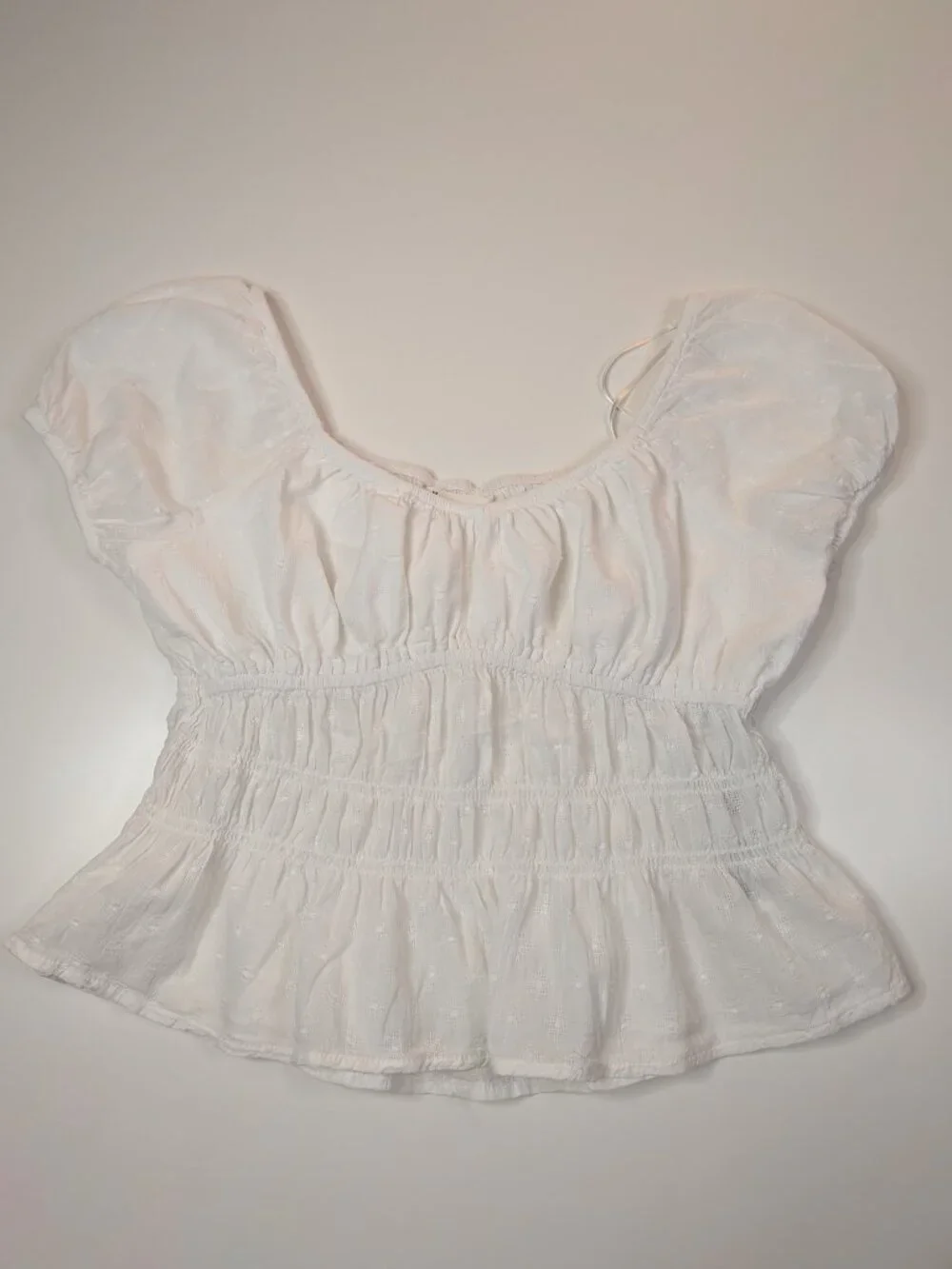 H&M Girls White Smocked Peplum Puff Sleeve Top Size 14 / 11-12Y